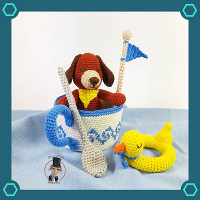 Crochet Pattern dog in cup of tea