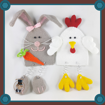 Crochet pattern wall decoration chicken and Easter bunny