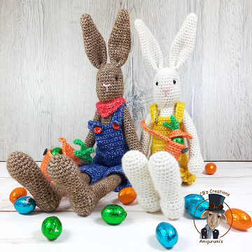 2 crocheted little hares