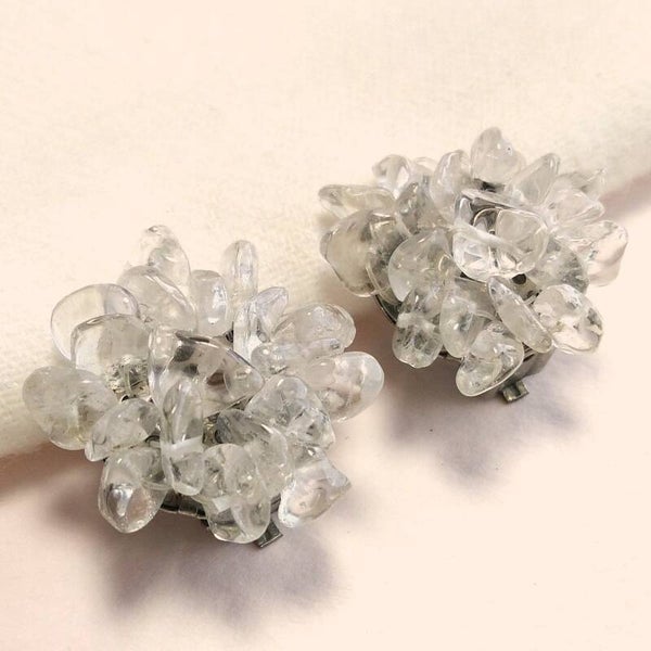 Outlet - Cluster bergkristal oorclips