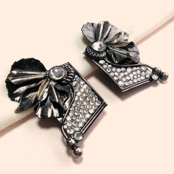 Florale strass oorbellen 80s