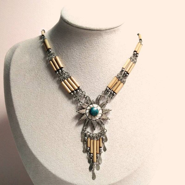 Turkoois bamboe ketting 70s