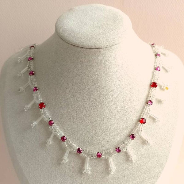 Roze strass ketting 60s