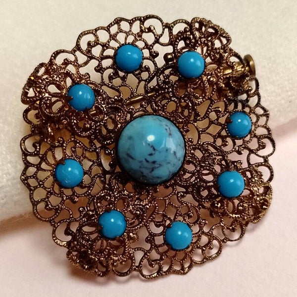 Faux turkoois broche 30s