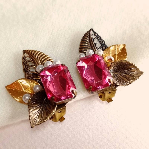 Roze bladeren oorbellen 80s