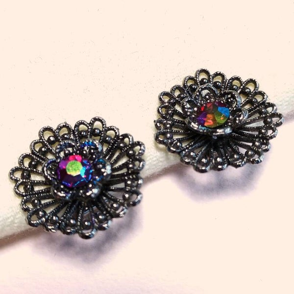 Bloem strass oorbellen 70s