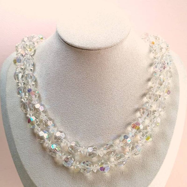 Dubbele aurora borealis kralen ketting 60s