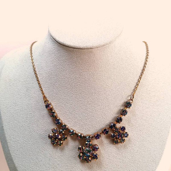 Tricolore strass bloemen ketting 60s