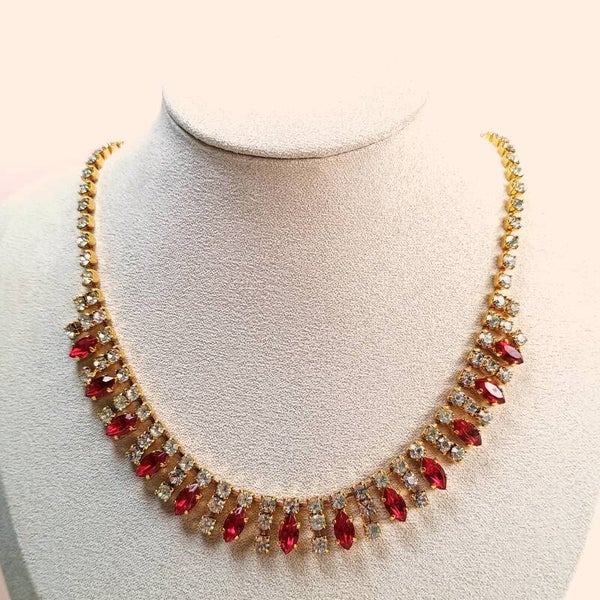 Rood heldere strass ketting 80s