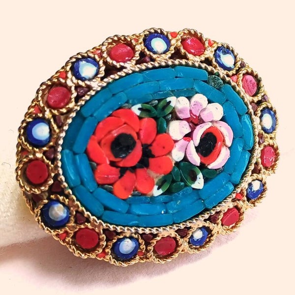 Italiaanse mozaïek bloemen broche 60s