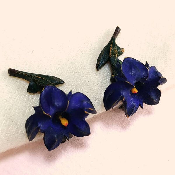 Blauwe gentiaan bloem oorbellen 40s
