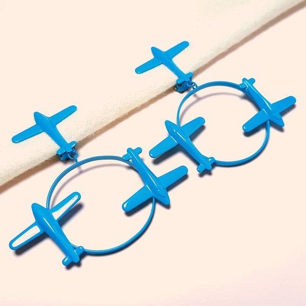 Blauwe vliegtuig oorbellen 80s