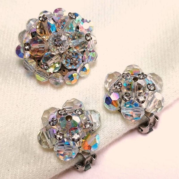 Aurora borealis glazen strass set 60s