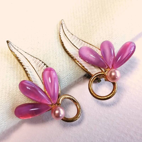 Roze witte bladeren oorbellen 50s
