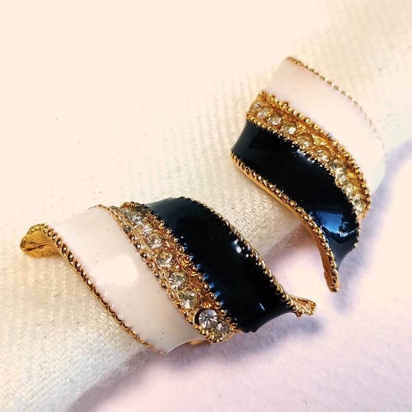 Vergulde emaille strass oorbellen 90s