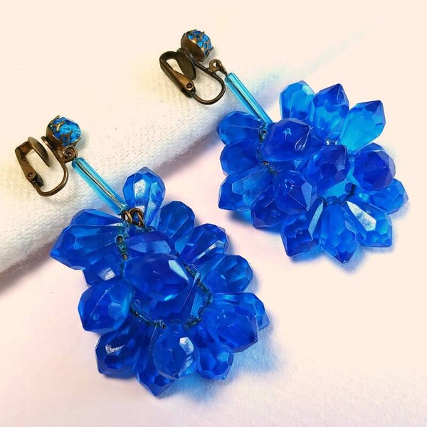 Blauwe Mod oorbellen 60s