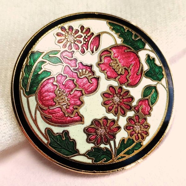 Gesigneerde cloisonné papaver broche 70s