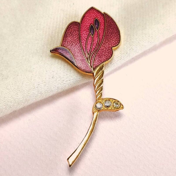 Fish cloisonné rode bloem broche 70s