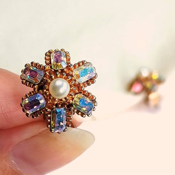 Parel strass oorbellen 60s