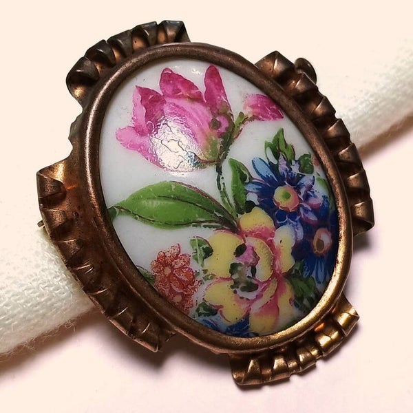 Limoges porseleinen bloemen broche 30s