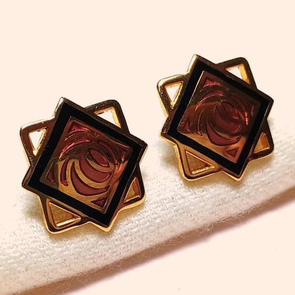Cloisonné rode rozen oorbellen 70s