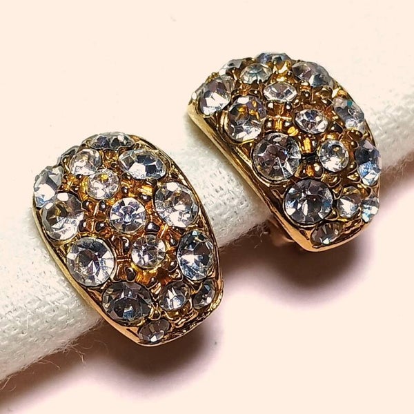Vergulde heldere strass oorbellen 80s