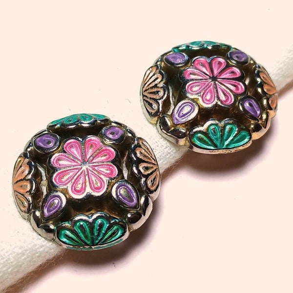 Pastel bloemen oorbellen 80s