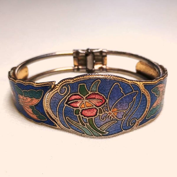 Blauwe vlinder cloisonné armband 70s
