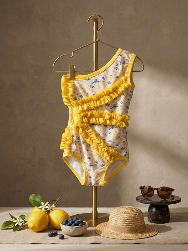 Citrus Blues Ruffle One Piece Bathing Suit