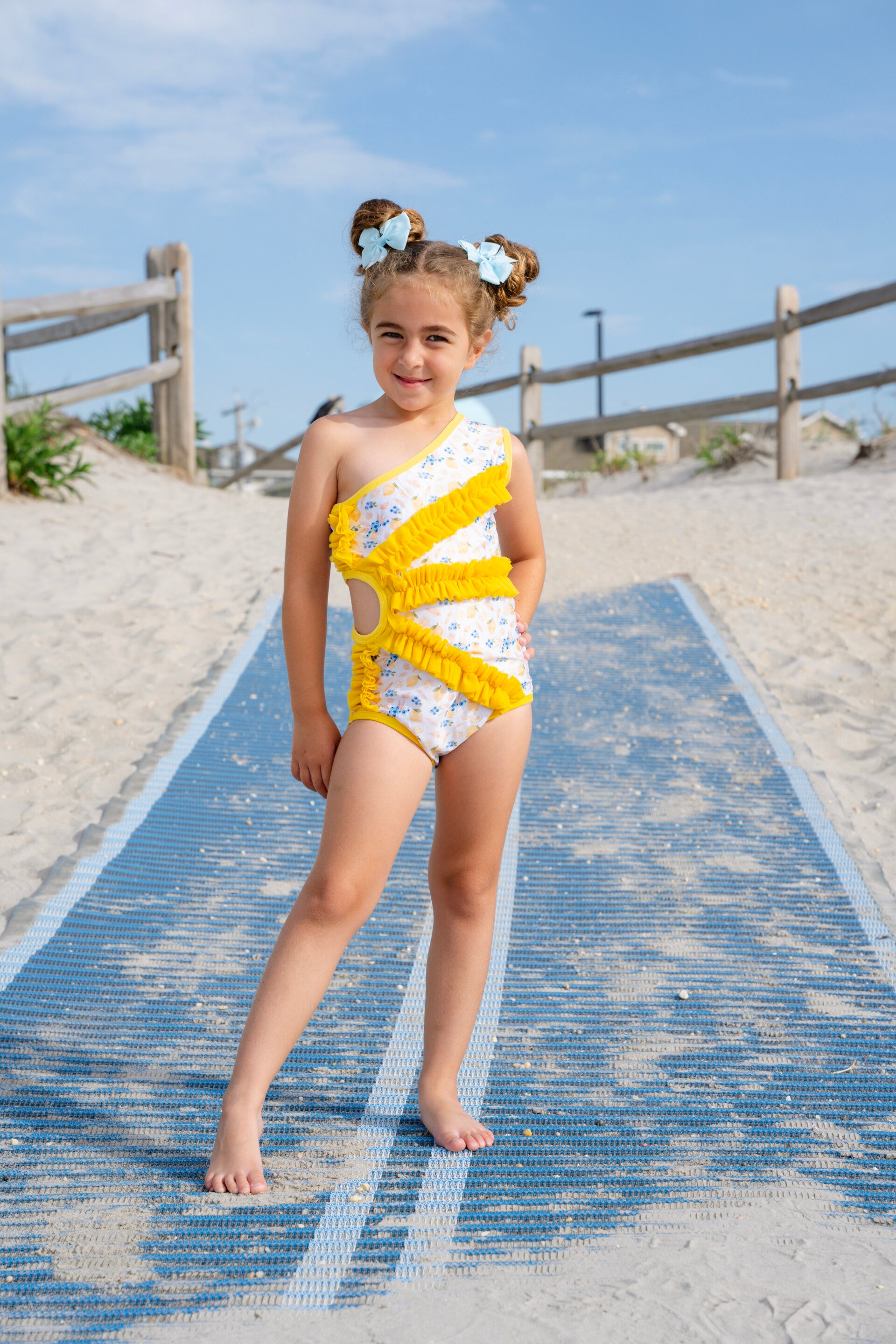 Citrus Blues Ruffle One Piece Bathing Suit