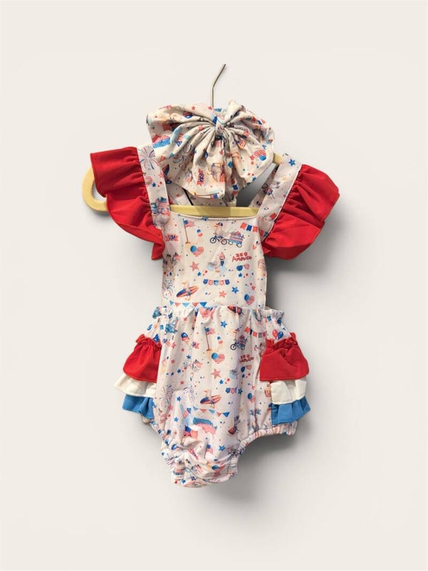 Patriotic seagull one piece ruffle bathing suit