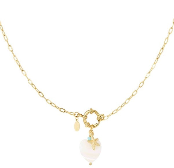 Halsketting met hart en zeester bedelstrandcollectie
