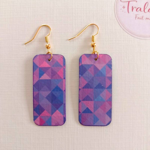 #7 Boucles d'oreilles rectangle graphiques - mosaïque de violet