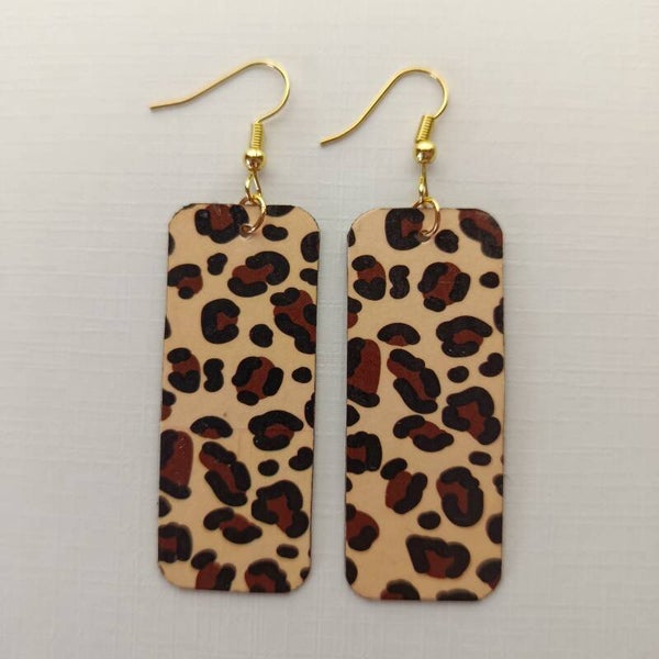 Boucles d'oreilles rectangle  motif léopard