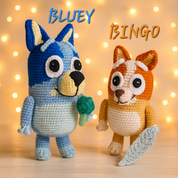 Häkelanleitung für Bluey + Bingo in Papierform