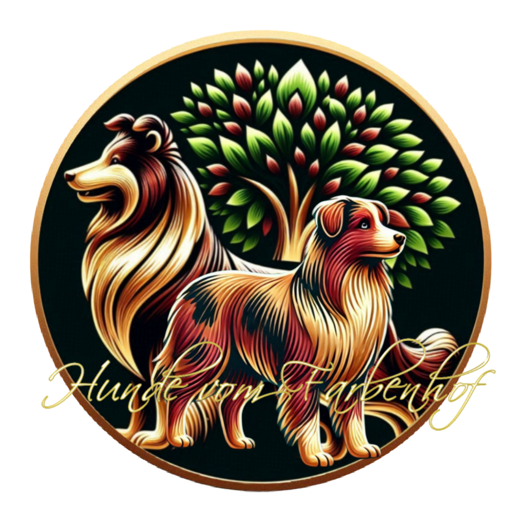 Logo unserer Hundezucht, sable white Sheltie und merle Aussie