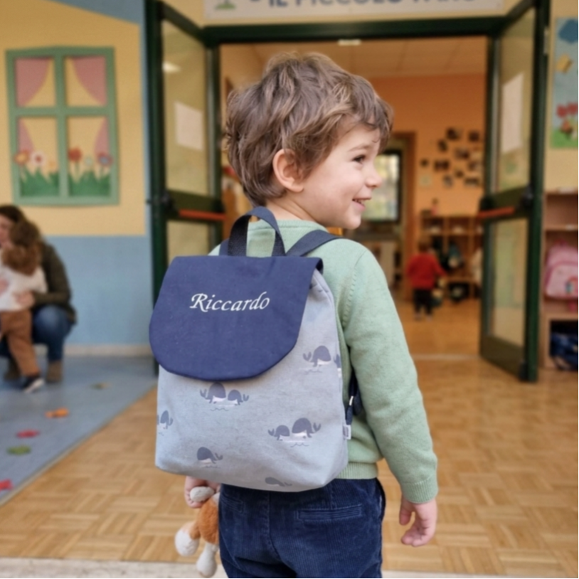 ZAINETTO ASILO "HAPPY" PERSONALIZZATO PER BIMBO 3 - 7 ANNI