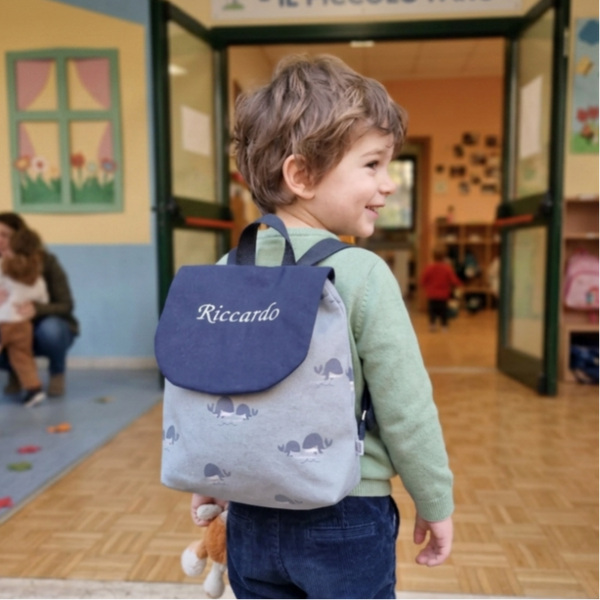 ZAINETTO ASILO "HAPPY" PERSONALIZZATO PER BIMBO 3 - 7 ANNI