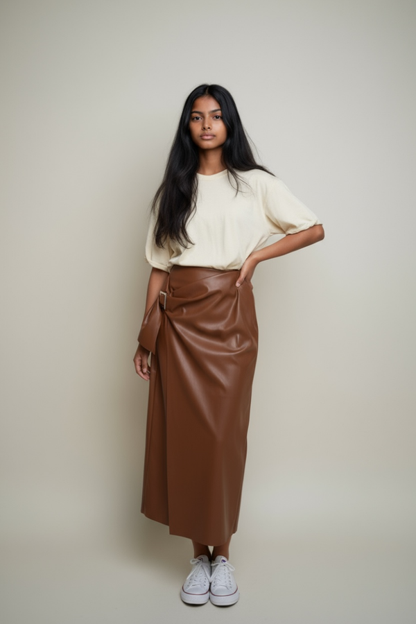 Jupe longue en cuir