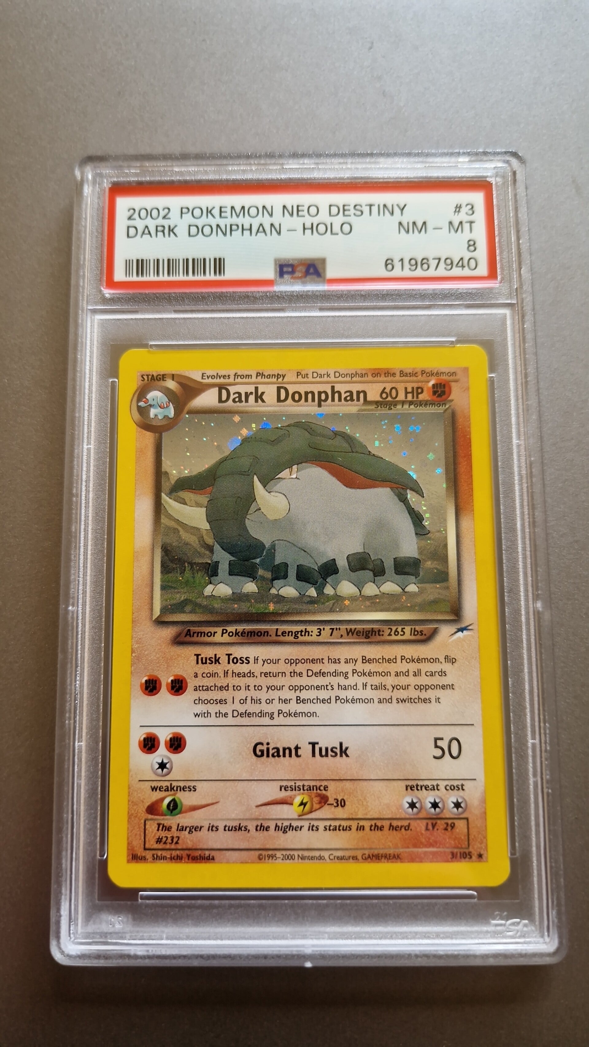 Pokemon Neo Destiny Dark Donphan 3/105 Holo PSA 8
