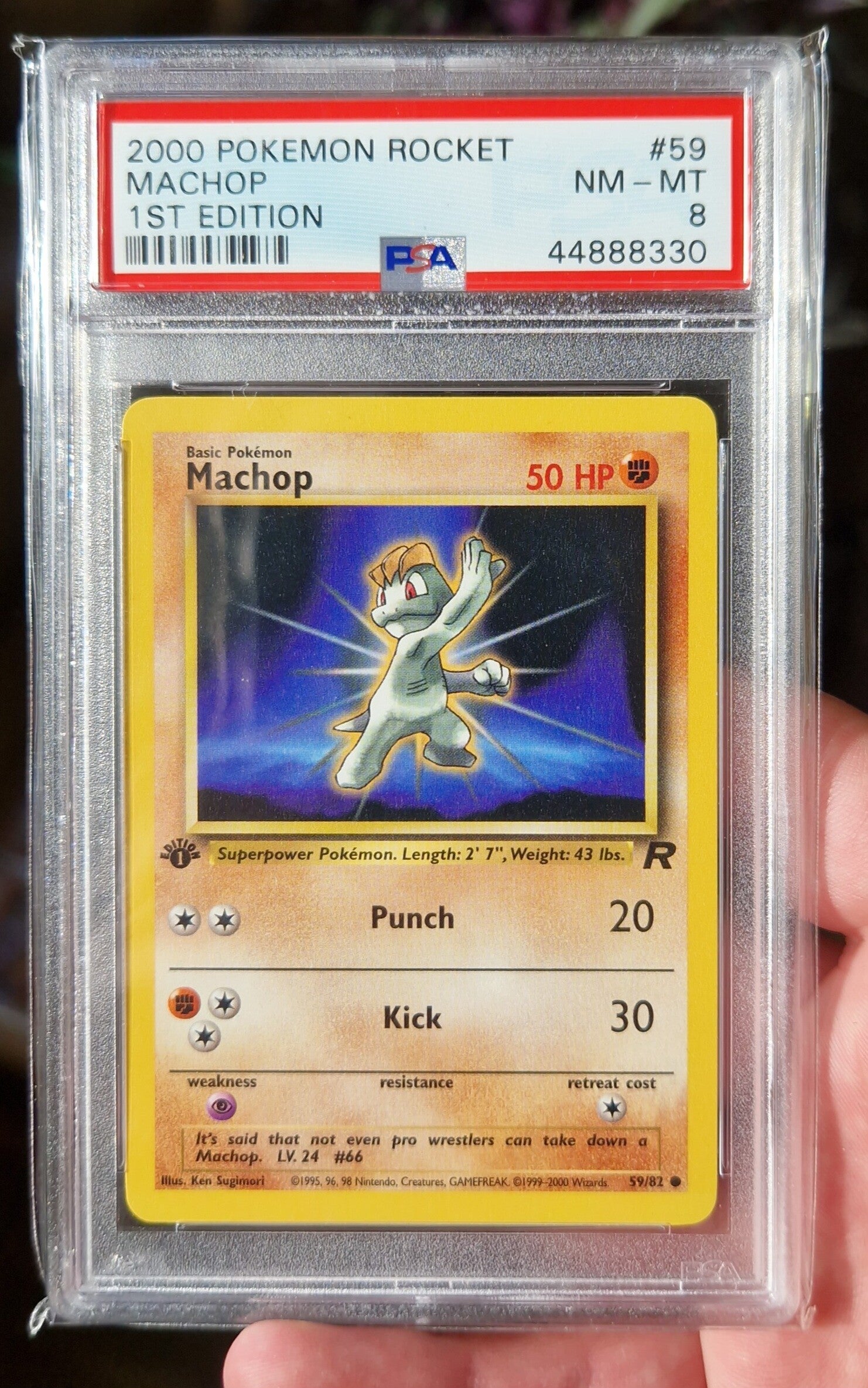 Machop 59/82 First Edition PSA 8 Team Rocket 2000