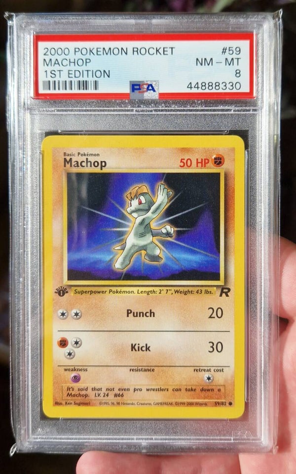 Machop 59/82 First Edition PSA 8 Team Rocket 2000