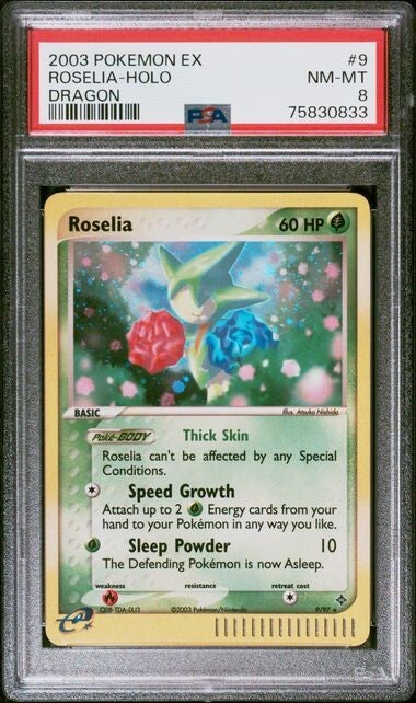 Pokemon Roselia Holo 9/97 PSA 8 EX Dragon 2003