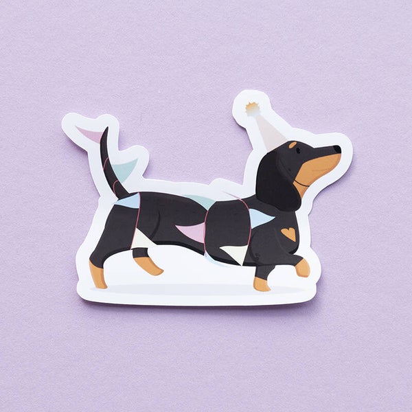 Vinyl Sticker: Heuntje de teckel in de slingers