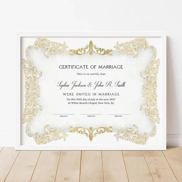 Baroque style Gold Opulence Wedding Certificate