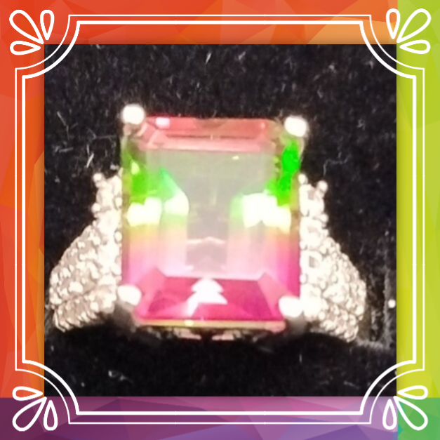 Watermelon Quartz Solitaire Ring