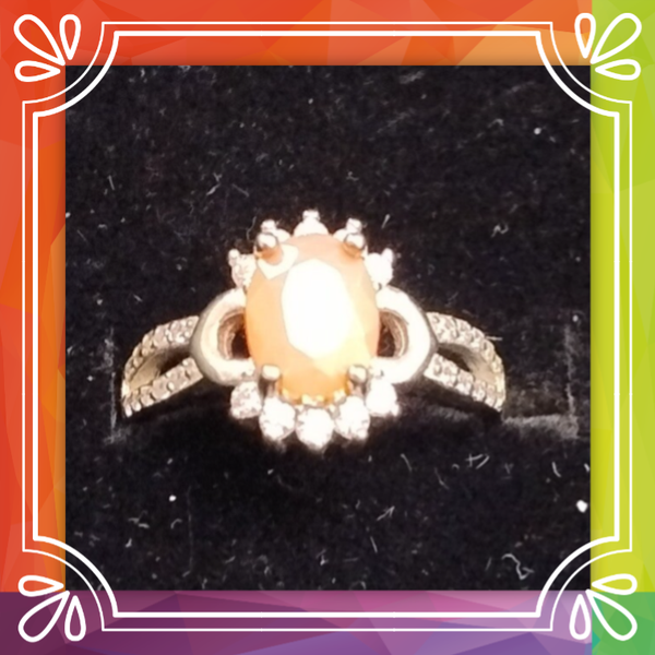Fire Opal and Zircon Ring