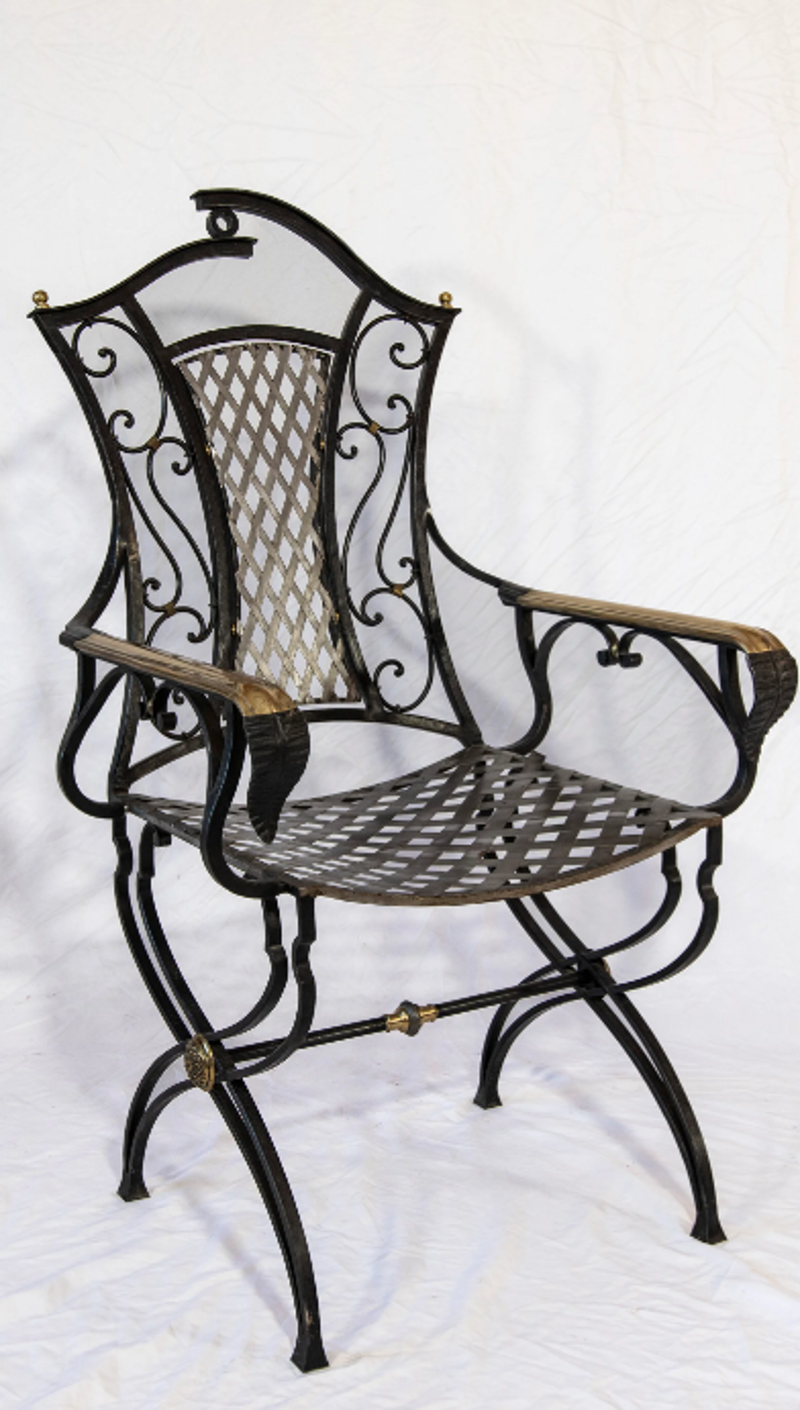 Fauteil en fer forgé et laiton haut de gamme