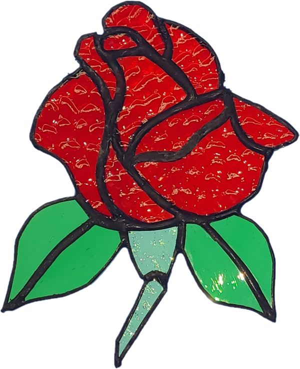Red Rose Stained Glass Suncatcher -  approx 6"x4"