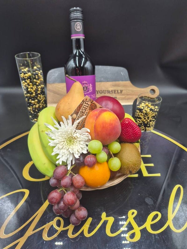 🍷 Fresh Fruit & Red Non-Alcoholic Wine Gift Basket 🍓